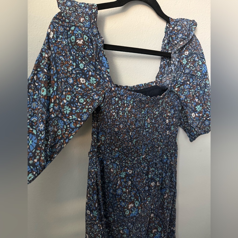 Spring Dress Vineyard Vines Navy Floral Smocked Maxi Dress Off Shoulder Size XS - Picture 4 of 8